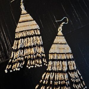 Ink + Alloy Dangle earrings - white, black and gold